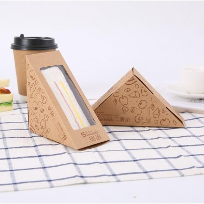 Custom triangular shape kraft paper sandwich food packaging container box